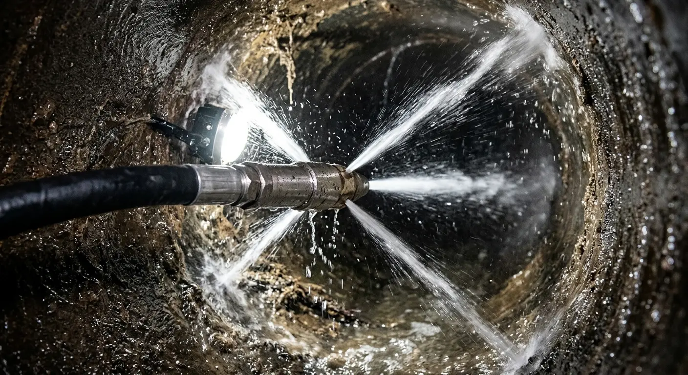High-pressure hydro jetting nozzle cleaning sewer pipe for Sewer Line Relining in Townsend